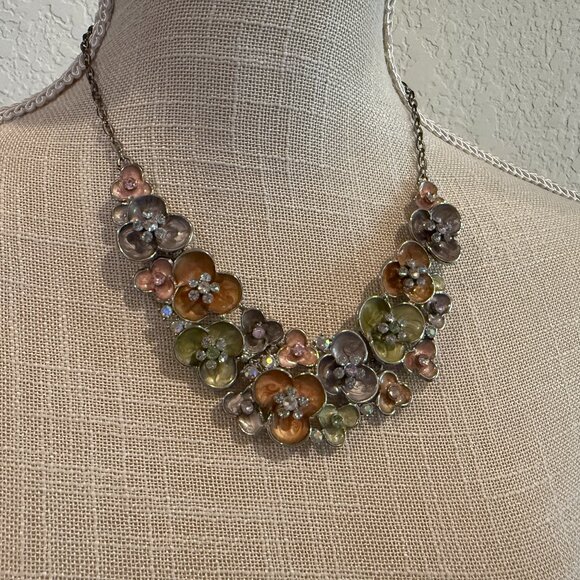 Enamel and Crystal Rhinestone Statement Necklace - Picture 9 of 11